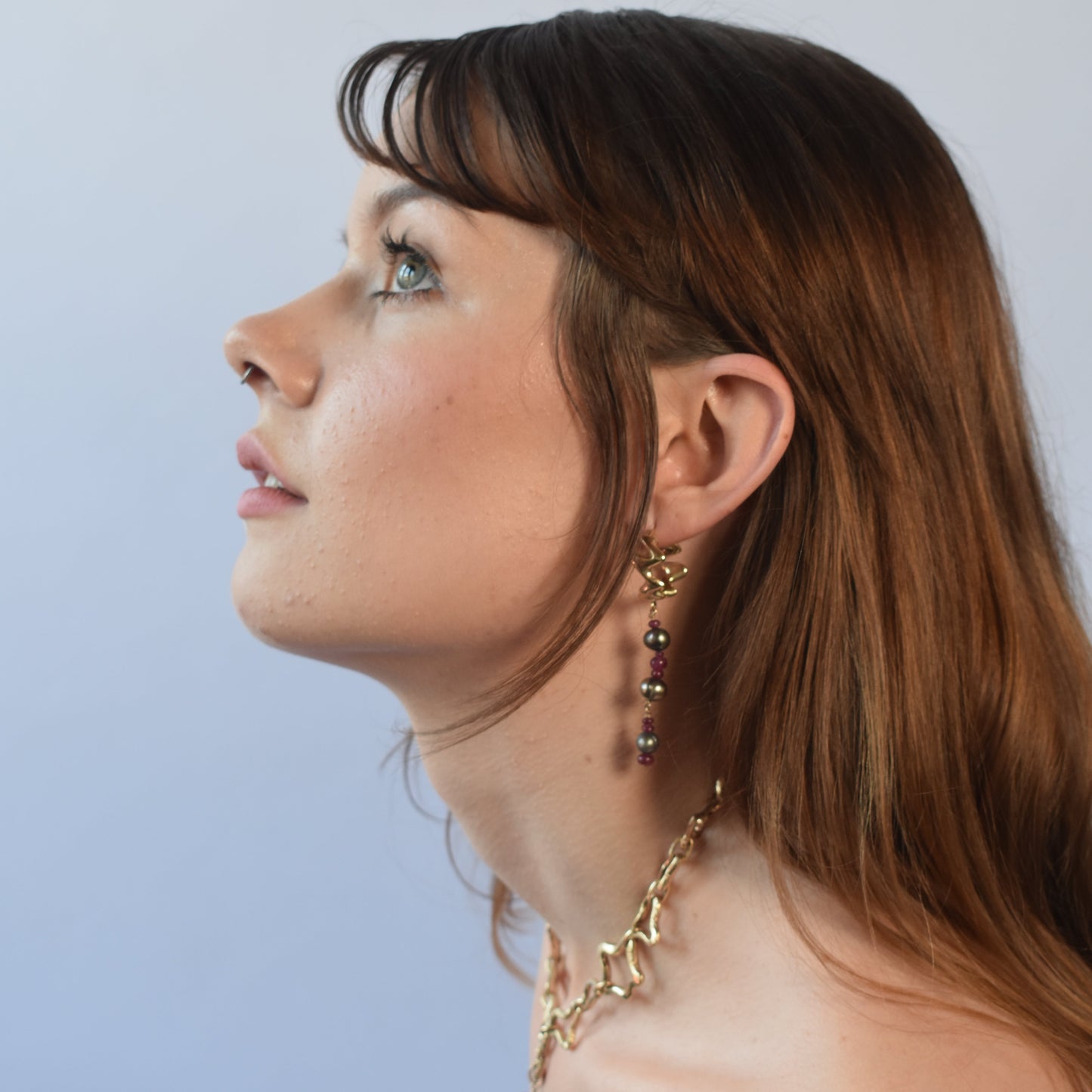 One Of A Kind 'Atomic' Hoops with Ruby and Tahitian Pearl Drop