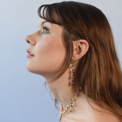One Of A Kind 'Atomic' Hoops with Ruby and Tahitian Pearl Drop