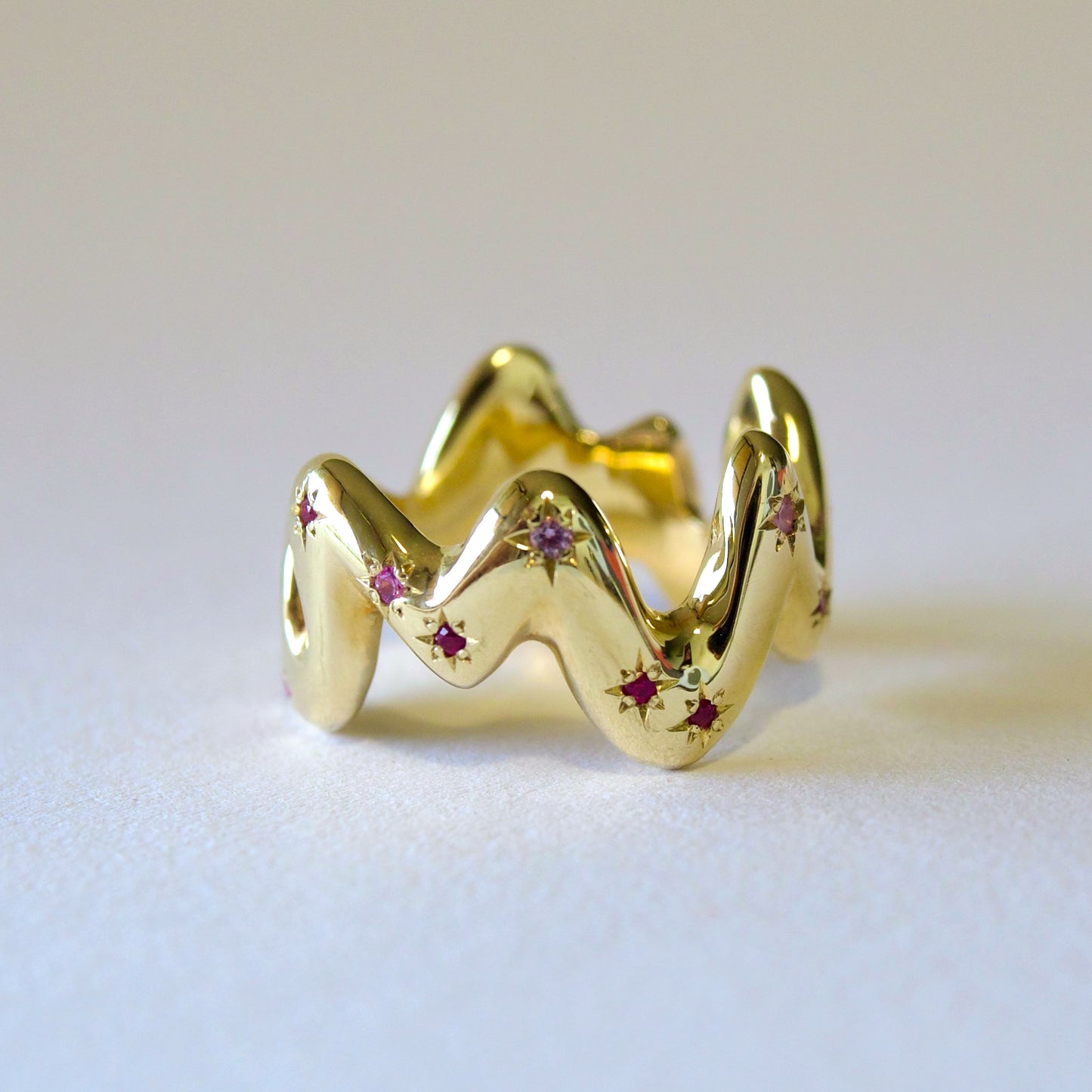 One Of A Kind Squiggle Ring with Pink Sapphires and Rubies