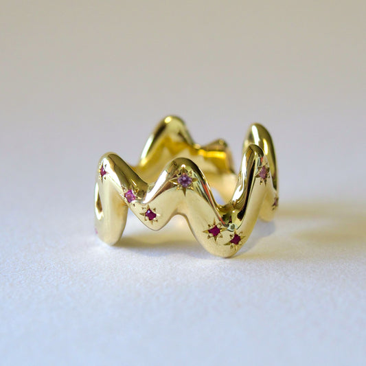 One Of A Kind Squiggle Ring with Pink Sapphires and Rubies