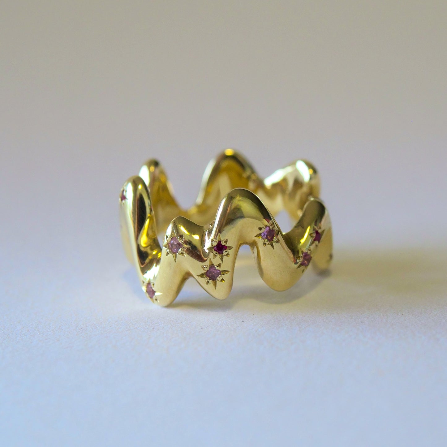 One Of A Kind Squiggle Ring with Pink Sapphires and Rubies