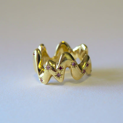 One Of A Kind Squiggle Ring with Pink Sapphires and Rubies