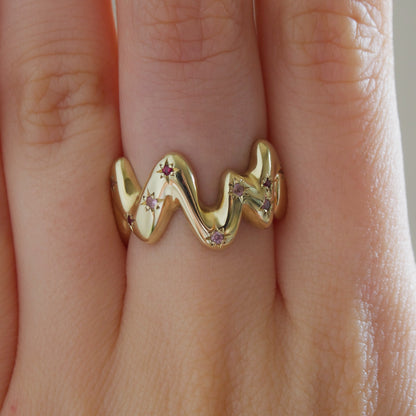 One Of A Kind Squiggle Ring with Pink Sapphires and Rubies