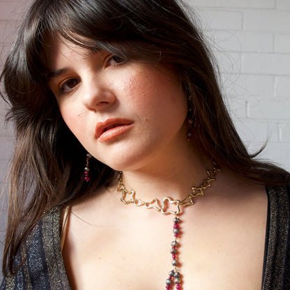 One Of A Kind 'Atomic' Hoops with Ruby and Tahitian Pearl Drop